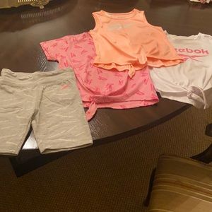 Set of 4 Items - Little Girl’s Sz 5 - 3 Reebok tops and 1 Knit Short. BNWT